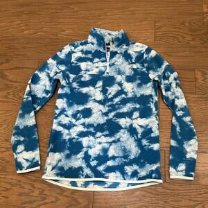 North Face Woman’s 1/4 Zip Pullover  Cloud Print Fleece - Blue White Size Small